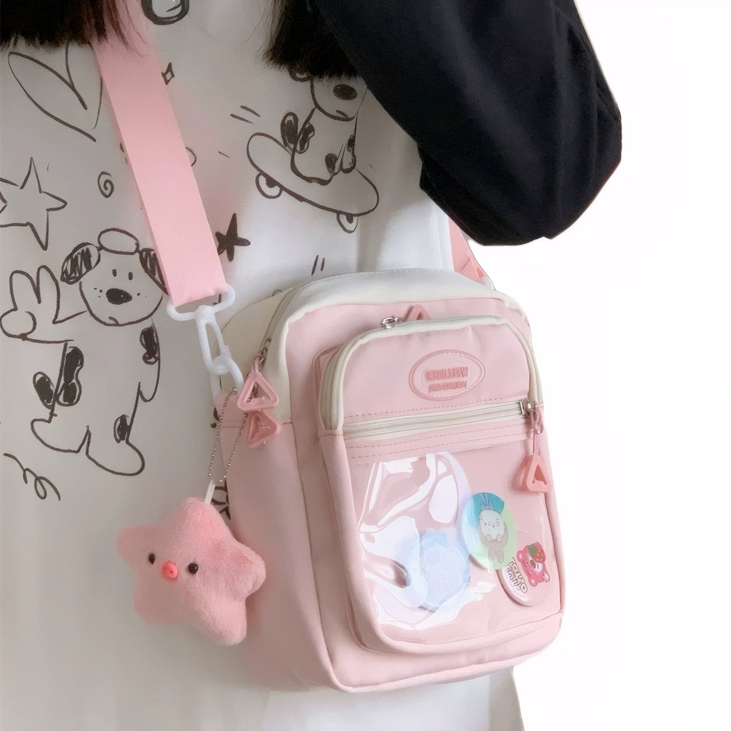 kawaii pink small crossbody strap bag for lady pink shoulder bag cross-pack bag